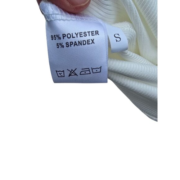 One-Shoulder White Cutout Bodycon Dress With Long Sleeve Small Size 95% Polyeste - Picture 6 of 6